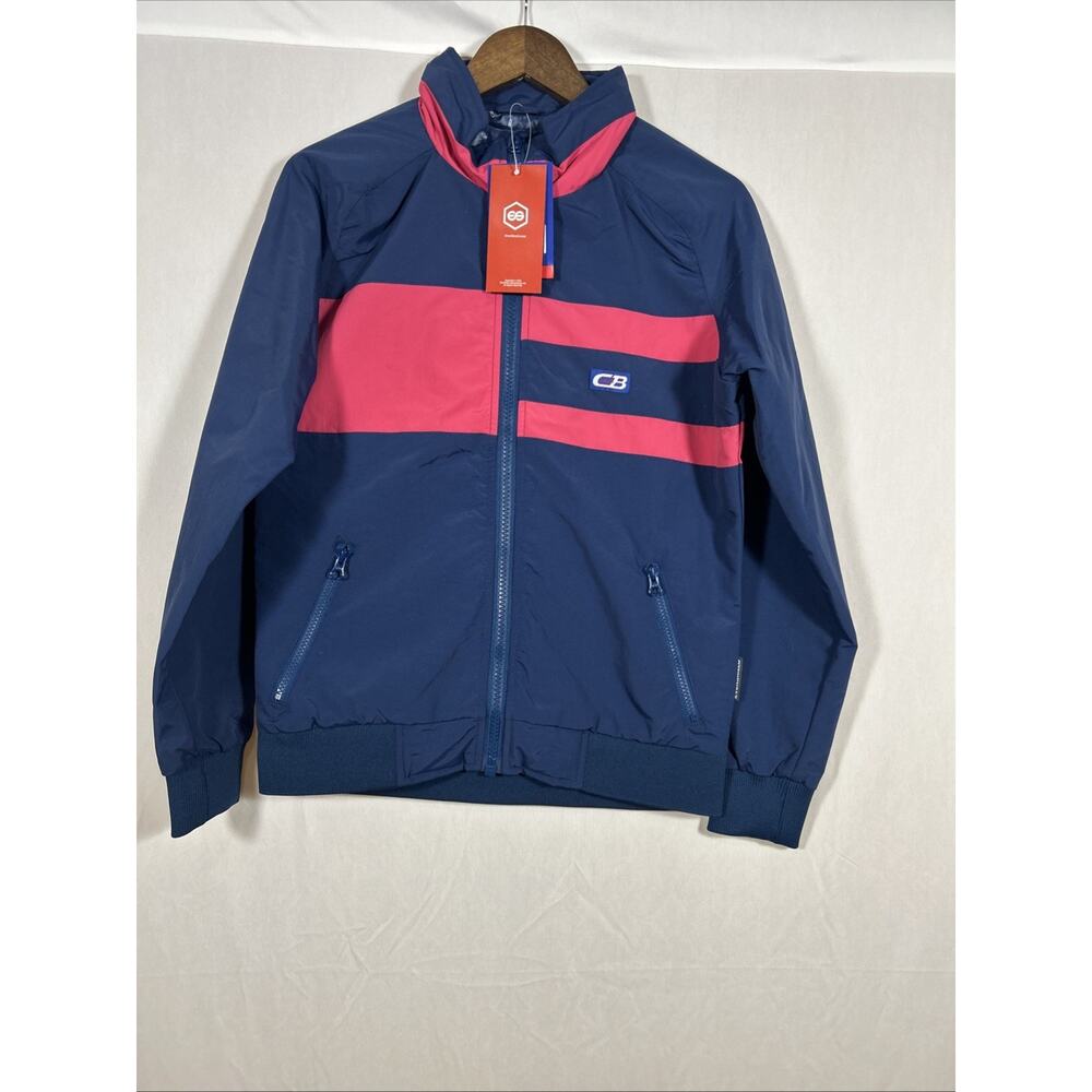 CB Sports Womens Small Windbreaker Jacket Blue Pink Full Zip Lightweight NWT